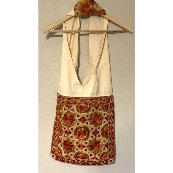 World Market Boho Ivory Orange Large Shoulder Tote Bag Embroidered Embellished - Picture 2 of 9